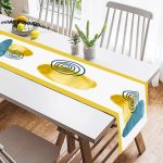 - SuetRunner-7465-1 - Realhomes  Beyaz Zeminde Onedraw Çizimli Renkli Oval Obje Dijital Baskılı Modern Süet Runner Realhomes