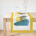 - SuetRunner-7465 - Realhomes  Beyaz Zeminde Onedraw Çizimli Renkli Oval Obje Dijital Baskılı Modern Süet Runner Realhomes