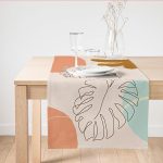 - SuetRunner-7477 - Realhomes  Renkli Zeminli Onedraw Çizimli Yaprak Desenli Dijital Baskılı Modern Süet Runner Realhomes