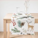 - SuetRunner-8652 - Realhomes Beyaz Zemin Üzerinde Renkli Çam Yaprağı Desenli Dijital Baskılı Modern Süet Runner Realhomes