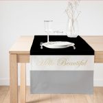 - SuetRunner-9283 - Realhomes Hello Beautiful Siyah & Beyaz Dijital Baskılı Modern Süet Runner Realhomes