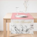 - SuetRunner-9286 - Realhomes Hello Beautiful Pembe & Mermer Dijital Baskılı Dekoratif Süet Runner Realhomes