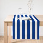 - SuetRunner-9405 - Realhomes  Lacivert Beyaz Düz Çizgi Tasarımlı Dijital Baskılı Dekoratif Süet Runner Realhomes