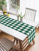 Yeşil Ekose Tasarımlı Dijital Baskılı Dekoratif Süet Runner Realhomes