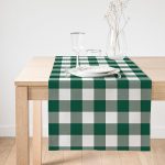 Yeşil Ekose Tasarımlı Dijital Baskılı Dekoratif Süet Runner Realhomes