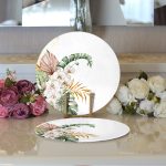 Tropik Yaprak Motifli Dijital Baskılı Dekoratif 2'li Yuvarlak Servis Altlığı – Supla Realhomes