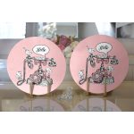 Pembe Zemin Antika Telefon Tasarımlı Dijital Baskılı Modern 2'li Yuvarlak Servis Altlığı – Supla Realhomes