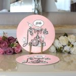 Pembe Zemin Antika Telefon Tasarımlı Dijital Baskılı Modern 2'li Yuvarlak Servis Altlığı – Supla Realhomes