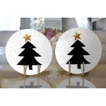 Beyaz Zemin Siyah Çam Ağacı Çizimli Dijital Baskılı Dekoratif 2'li Yuvarlak Servis Altlığı – Supla Realhomes