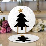 Beyaz Zemin Siyah Çam Ağacı Çizimli Dijital Baskılı Dekoratif 2'li Yuvarlak Servis Altlığı – Supla Realhomes