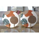 Renkli Zemin Tropik Yaprak Çizimli Dijital Baskılı Dekoratif 2'li Yuvarlak Servis Altlığı – Supla Realhomes