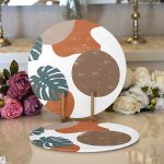 Renkli Zemin Tropik Yaprak Çizimli Dijital Baskılı Dekoratif 2'li Yuvarlak Servis Altlığı – Supla Realhomes