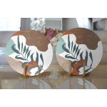 Renkli Zemin Yaprak Motifli Dijital Baskılı Modern 2'li Yuvarlak Servis Altlığı – Supla Realhomes