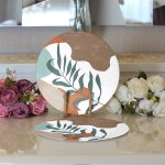 Renkli Zemin Yaprak Motifli Dijital Baskılı Modern 2'li Yuvarlak Servis Altlığı – Supla Realhomes