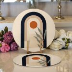 Krem Zeminli Minimal Çizimli Dijital Baskılı Modern 2'li Yuvarlak Servis Altlığı – Supla Realhomes