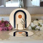 Krem Zeminli Minimal Çizimli Dijital Baskılı Modern 2'li Yuvarlak Servis Altlığı – Supla Realhomes