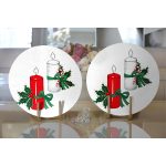 Beyaz & Kırmızı Kurdaleli Mum Motifli Dijital Baskılı Dekoratif 2'li Yuvarlak Servis Altlığı – Supla Realhomes