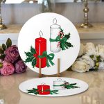 Beyaz & Kırmızı Kurdaleli Mum Motifli Dijital Baskılı Dekoratif 2'li Yuvarlak Servis Altlığı – Supla Realhomes