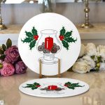 Kozaklı Kırmızı Mum Tasarımlı Dijital Baskılı Modern 2'li Yuvarlak Servis Altlığı – Supla Realhomes