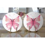 Beyaz Zemin Pembe Kelebek Tasarımlı Dijital Baskılı Dekoratif 2'li Yuvarlak Servis Altlığı – Supla Realhomes