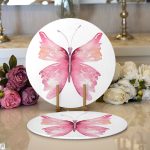 Beyaz Zemin Pembe Kelebek Tasarımlı Dijital Baskılı Dekoratif 2'li Yuvarlak Servis Altlığı – Supla Realhomes