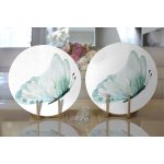 Beyaz Zemin Mavi Kelebek Motifli Dijital Baskılı Modern 2'li Yuvarlak Servis Altlığı – Supla Realhomes