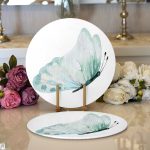 Beyaz Zemin Mavi Kelebek Motifli Dijital Baskılı Modern 2'li Yuvarlak Servis Altlığı – Supla Realhomes