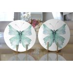 Beyaz Zemin Mavi Kelebek Motifli Dijital Baskılı Dekoratif 2'li Yuvarlak Servis Altlığı – Supla Realhomes