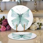 Beyaz Zemin Mavi Kelebek Motifli Dijital Baskılı Dekoratif 2'li Yuvarlak Servis Altlığı – Supla Realhomes