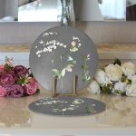 Gri Zeminli Çiçek Tasarımlı Dijital Baskılı Dekoratif 2'li Yuvarlak Servis Altlığı – Supla Realhomes