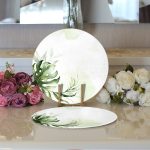 Yeşil Tropik Yaprak Motifli Dijital Baskılı Modern 2'li Yuvarlak Servis Altlığı – Supla Realhomes