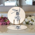 Krem Zemin Karakalem Çizimli Dijital Baskılı Modern 2'li Yuvarlak Servis Altlığı – Supla Realhomes