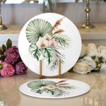 Egzotik Yaprak Tasarımlı Dijital Baskılı Modern 2'li Yuvarlak Servis Altlığı – Supla Realhomes