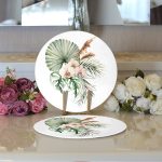 Egzotik Yaprak Tasarımlı Dijital Baskılı Modern 2'li Yuvarlak Servis Altlığı – Supla Realhomes