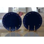 Lacivert Zeminli Çiçek Çerçeveli Dijital Baskılı Dekoratif 2'li Yuvarlak Servis Altlığı – Supla Realhomes