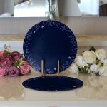Lacivert Zeminli Çiçek Çerçeveli Dijital Baskılı Dekoratif 2'li Yuvarlak Servis Altlığı – Supla Realhomes