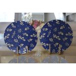 Lacivert Zeminli Yaprak Motifli Dijital Baskılı Modern 2'li Yuvarlak Servis Altlığı – Supla Realhomes