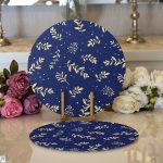 Lacivert Zeminli Yaprak Motifli Dijital Baskılı Modern 2'li Yuvarlak Servis Altlığı – Supla Realhomes