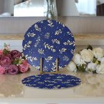 Lacivert Zeminli Yaprak Motifli Dijital Baskılı Modern 2'li Yuvarlak Servis Altlığı – Supla Realhomes