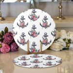 Beyaz Zemin Çapa Motifli Dijital Baskılı Modern 2'li Yuvarlak Servis Altlığı – Supla Realhomes