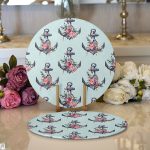 Mint Yeşili Zemin Çapa Tasarımlı Dijital Baskılı Dekoratif 2'li Yuvarlak Servis Altlığı – Supla Realhomes