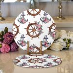 Beyaz Zemin Çapa & Dümen Tasarımlı Dijital Baskılı Dekoratif 2'li Yuvarlak Servis Altlığı – Supla Realhomes