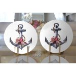 Beyaz Zeminde Sade Çapa Tasarımlı Dijital Baskılı Dekoratif 2'li Yuvarlak Servis Altlığı – Supla Realhomes