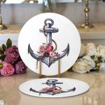 Beyaz Zeminde Sade Çapa Tasarımlı Dijital Baskılı Dekoratif 2'li Yuvarlak Servis Altlığı – Supla Realhomes