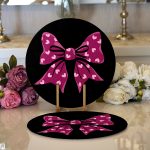 Siyah Zemin Pembe Kurdale Tasarımlı Dijital Baskılı Dekoratif 2'li Yuvarlak Servis Altlığı – Supla Realhomes