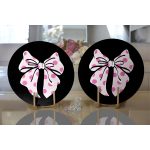 Siyah Zemin Pembe Puantiyeli Kurdale Tasarımlı Dijital Baskılı Modern 2'li Yuvarlak Servis Altlığı – Supla Realhomes