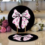 Siyah Zemin Pembe Puantiyeli Kurdale Tasarımlı Dijital Baskılı Modern 2'li Yuvarlak Servis Altlığı – Supla Realhomes