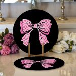 Siyah Zemin Pembe Kurdale Tasarımlı Dijital Baskılı Dekoratif 2'li Yuvarlak Servis Altlığı – Supla Realhomes