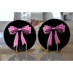 Siyah Zemin Pembe Kurdale Tasarımlı Dijital Baskılı Modern 2'li Yuvarlak Servis Altlığı – Supla Realhomes