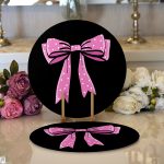 Siyah Zemin Pembe Kurdale Tasarımlı Dijital Baskılı Modern 2'li Yuvarlak Servis Altlığı – Supla Realhomes